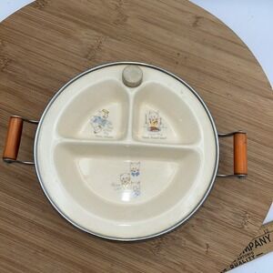 Excello Hot Water Baby Food Warming Dish Divided 3 Little Pigs USA Vintage 1940s